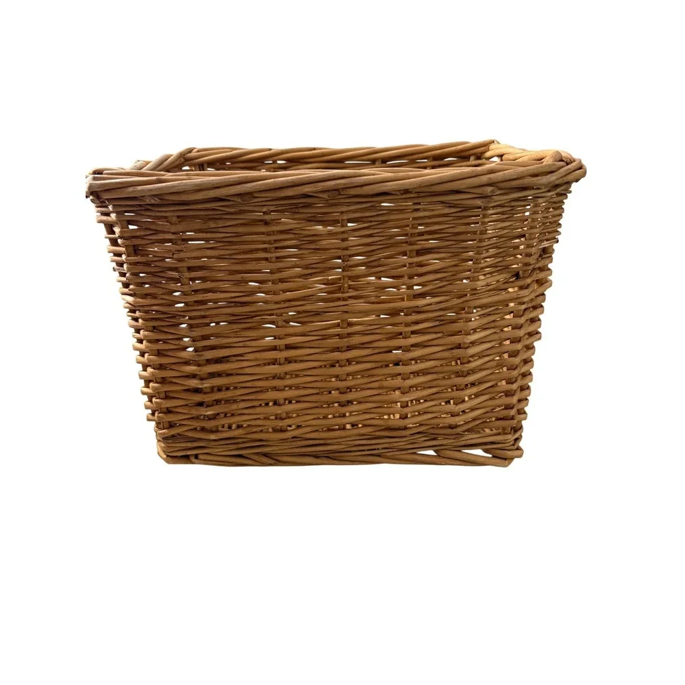 Natural Woven Wicker Storage Basket Rectangular Willow Bin with Handles Brown
